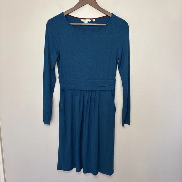 Boden Abigail Jersey Dress Size 6 Petite Teal Blue Long Sleeve Stretch - Picture 2 of 7